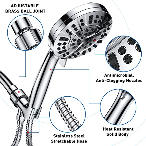 Gcirik High Pressure Shower Head with Handheld, 8 Spray Settings + 2 Power Jet Modes Shower Heads, 5.04" Detachable Showerhead Set with Stainless Steel Hose and Adjustable Bracket