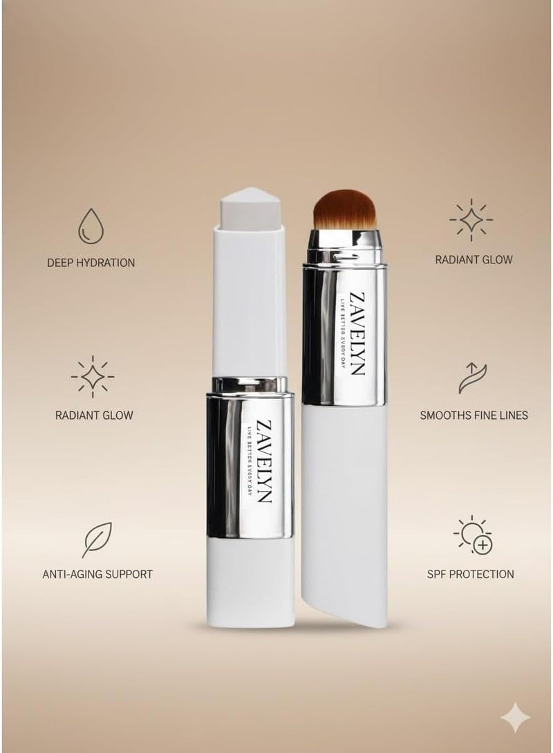 ZAVELYN Korean Color Changing Foundation Stick with Built-in Brush, V White Medium to Full Coverage Makeup, Dewy Finish, Paraben-Free BB CC Cream Hybrid, Natural 202