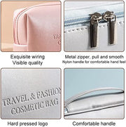 SYOSI 3 Pieces Makeup Bag, Cosmetic Bags, Pu Leather Large Make up Bag Organizer for Women and Girls Portable Waterproof Travel Toiletry Bag Pouch Travel Organizer Storage Cases (Leather Blue)