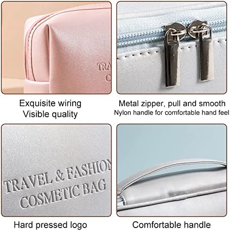 SYOSI 3 Pieces Makeup Bag, Cosmetic Bags, Pu Leather Large Make up Bag Organizer for Women and Girls Portable Waterproof Travel Toiletry Bag Pouch Travel Organizer Storage Cases (Leather Blue)