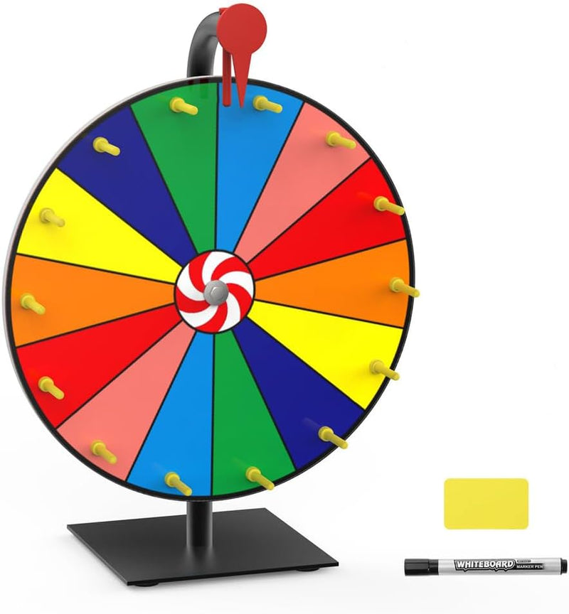 12 Inch Prize Wheel Spinning Game - Carnival Spinner Wheel for Prizes, Fortune Wheel Spinner with Stand, Ruleta de Premios with Dry Erase Marker and Eraser, 10 Options