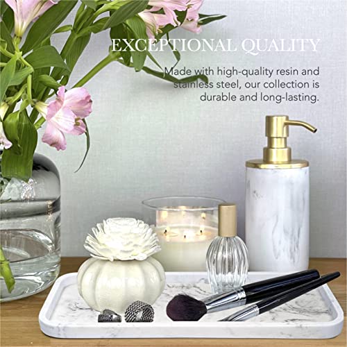 L'MKI Bathroom Soap Dispenser Set - Bathroom Toothbrush Holder Set, Marble, Gold, Farmhouse Bathroom Decor, 5 Piece Bathroom Accessories Set
