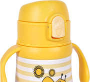 Milk&Moo Kids Steel Water Bottle 360ml Stainless Steel Thermos Water Bottle for Toddlers & Preschoolers Insulated Bottle with Straw Lid, Handle & Strap Leak-Proof Bottle (Bee Viz Viz)