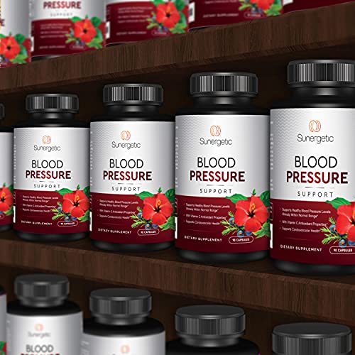 Sunergetic Premium Blood Pressure Support Supplement with Garlic, Hawthorn & Hibiscus - 90 Capsules