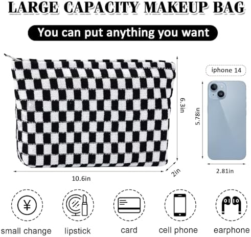 ZLFSRQ 3Pcs Checkered Makeup Bag for Women Large Cosmetic Bag Set Travel Toiletry Bag Makeup Pouch Bag for Purse Pink Zipper Storage Bag Organizer Cute Small Aesthetic Girls Car Essentials Bag