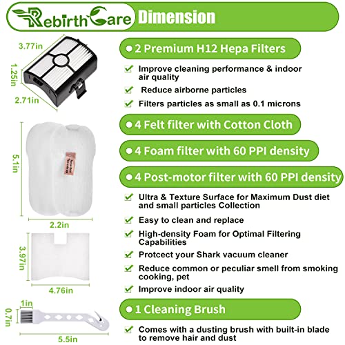 Rebirthcare hz500ukt filter replacement for shark hz500 hz500uk hz500ukt anti hair wrap corded stick vacuum cleaner filters parts spares filterset accessories parts # xffk500ukt