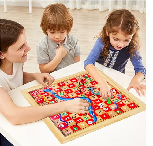 Ankit Toys & Games 2in1 Wooden Ludo with Snakes & Ladders Game Set– Classic Family Board Games for Kids & Adults, Double-Sided Board with Colourful Pawns, Ideal for Indoor Entertainment & Gift Idea
