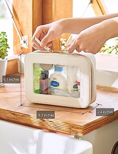Small Cosmetic Bag for Purse Mini Makeup Bag for School Cute Clear Make Up Pouch for Travel Tiny Leather White Make Up Organizer Case for Backpack Toiletry Bag Waterproof Square Pouch with Zipper