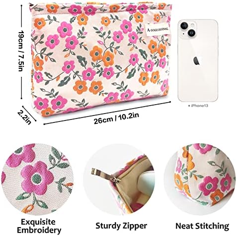 STARDW Flower Cosmetic Bags Makeup Bags for Women and Girls,Travel Makeup Bag Large Capacity Canvas Makeup Bag,Makeup Organizer Bag Zipper Pouch, Embossed pink, Large Capacity Aesthetic Makeup Bags