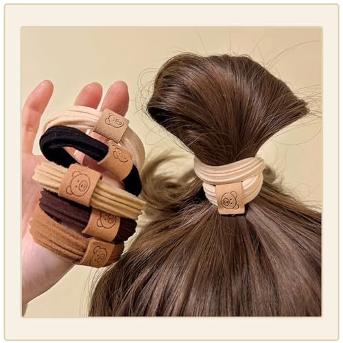 10 Pcs High Elastic Hair Ties Seamless Ponytail Hairbands Hair Bands Durable Hair Accessories for High Ponytail, Bun, Workout (Striped Bear)