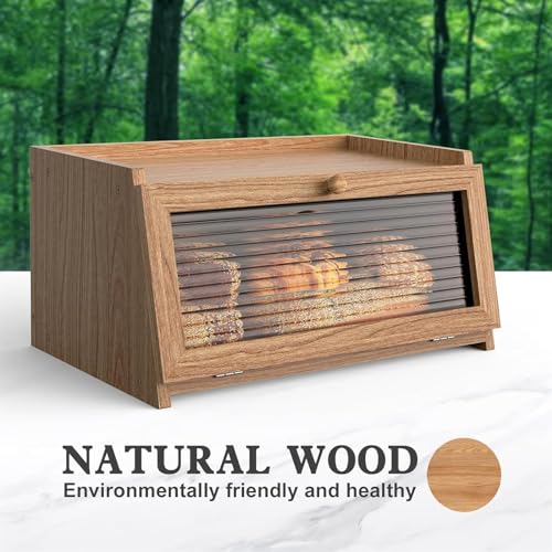 THE WHITE SHOP Bread Box for Kitchen Countertop Large Bread Box Farmhouse Bread Container Bread Storage with Window Bread Holder (Color : NATURAL)
