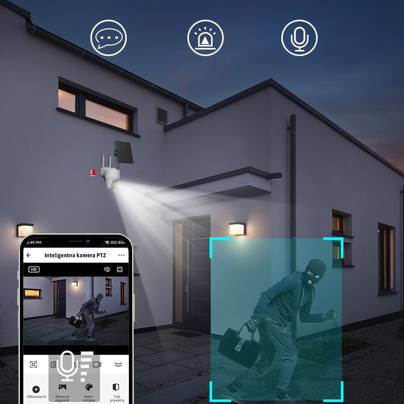 2NLF Solar-Powered Outdoor Security Camera with 4G LTE, 2K PTZ Wireless Outdoor Security Camera, Color Night Vision, PIR Motion Detection, 2-Way Audio, Cloud & TF Card Storage, IP66 Waterproof