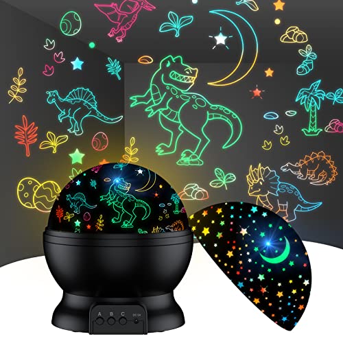 Dinosaur Toys for 3-5-7 Year Old Boys Dino Kids Toys,2 in 1 Night Light with Projector&360Â° Rotation,Boy Toys for Kids Birthday Party Easter Xmas Christmas Gifts Toddler Toys for Boys Age 2-14 (Black)