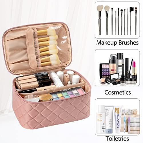 OCHEAL Makeup Bag, Portable Cosmetic Bag, Large Capacity Travel Makeup Case Organizer, Black Makeup Bags For Women Toiletry Bag for Girls Traveling With Handle and Divider