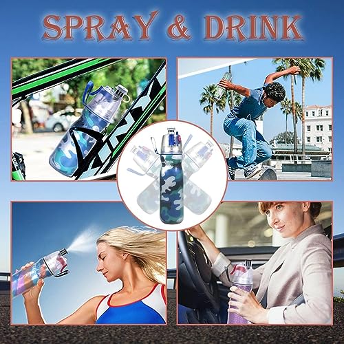 TERRIFI Insulated Sports Water Bottle - 20 OZ, Leak Proof, Spray Mist, Sip Kids Cool Misting Water Bottles for Gym, Cycling, Running, Climbing - Camo Blue