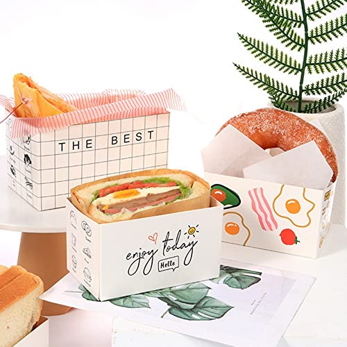XZJMY 50 Pack Paper Take Out Containers,Mini Burger Boxes,Toast Holding Bread Tray, Sandwich Hot Dog Donut Egg Waffle Packaging Box for Take Out Food Containers (L-A)