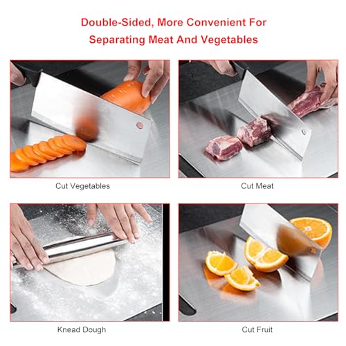 SOUUXIU Set of 2 Stainless Steel Cutting Boards with Handle Non-Stick Cutting Board for Meat, Fruit, Vegetables Non-Slip Cutting Boards for The Kitchen
