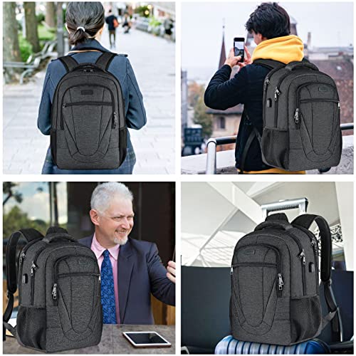 Laptop Backpack for Men and Women, Black Water Resistant Back Pack, Business Men Sturdy Computer Bag with USB Charging Port, School Backpacks for Teen Boys and Girls, Gifts