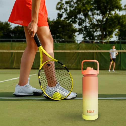 BEOLA 1000ml, 750ml, Motivational Water Bottle with Time Markers and Straw Lid, Tritan Plastic, BPA BPS FREE Leak Proof and Drop Resistant Office Bottles, 32oz, 25oz (Coral Blend, 750ml)