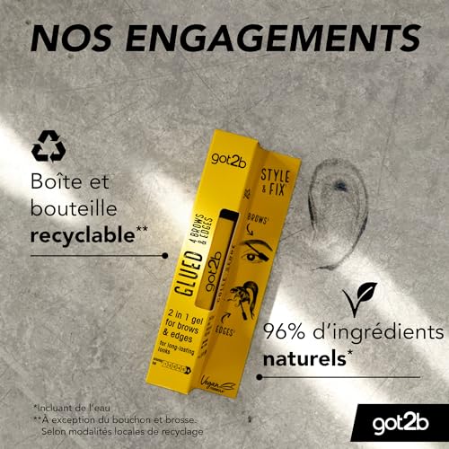 got2b Glued for Brows & Edges 2 in 1 Wand Eyebrow Gel, 72hr Hold, No White Residue or Stickness, Vegan, Silicone Free, Alcohol Free, 16 ml