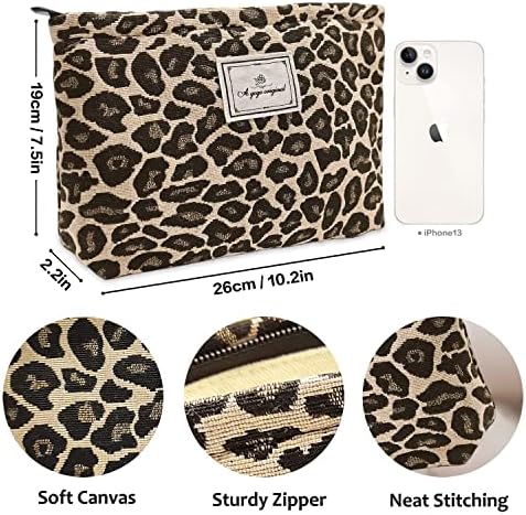 SYOSI Makeup Bag for Women, Cosmetic Pouch Travel Makeup Bag Large Capacity Canvas Makeup Bag Makeup Organizer Bag with Zipper for Women and Girls (Leopard)