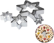 Christmas Cookie Tree Cutter Kit 10 Pieces,Stainless Steel Six-pointed Star Biscuit Molds Fondant Cake Cookie Cutter Set Pastry Mold for Star Linzer and 3D Christmas Tree Cookies (silver) - silver