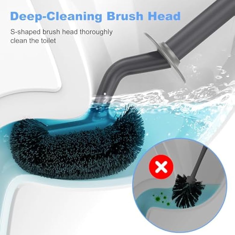 Toilet Bowl Brush Holder Set, Modern Deep Cleaning Bathroom Toilet Scrubber with Caddy for rv - Rim Decorative Accessories Cleaner Brushes for Toilet (GrayGray)