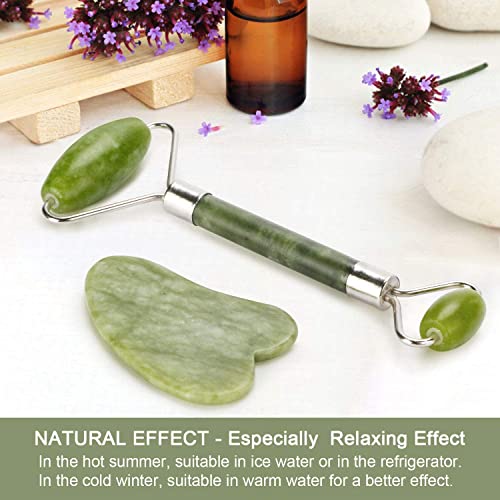ELECDON Jade Roller for Face, Jade Roller and Gua Sha Set, 100% Real Natural Beauty Jade Facial Roller Massage Tool for Face Eyes Neck Body, for Reduces Eyes Puffiness Removes Wrinkles Skin Tightening