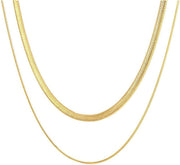 14K Gold Plated Dainty Choker Necklace for Women Girls Snake Chain, Cuban Link, Paperclip, Ball Beaded Chain, Natural Freshwater Pearl Necklace Fashion Jewelry for Gift - Gold Layered Snake Chain - 1.5mm & 3mm