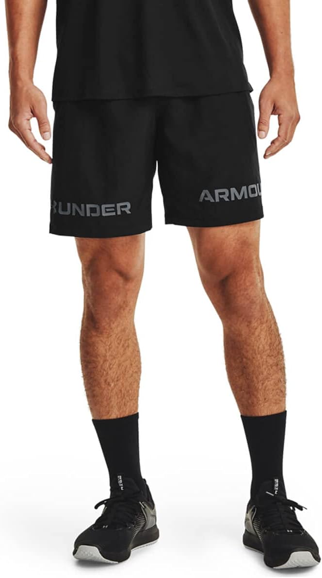 mens Ua Woven Graphic Wm Shorts - Black / / Pitch Gray