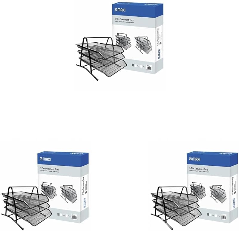 Maxi Mesh Document Tray Black,Metal A4 Paper Office Tray, Letter Organizer Holder Desktop Accessories3 Tires, 3Trbl - 3Tires (Pack of 3)