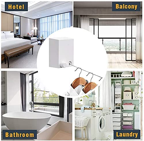 Retractable Clothesline- Adjustable Self Adhesive Clothesline, Stainless Steel Tightness Laundry Line, Tightness Wall Mounted, Cloth String Hanger(One Line, White)