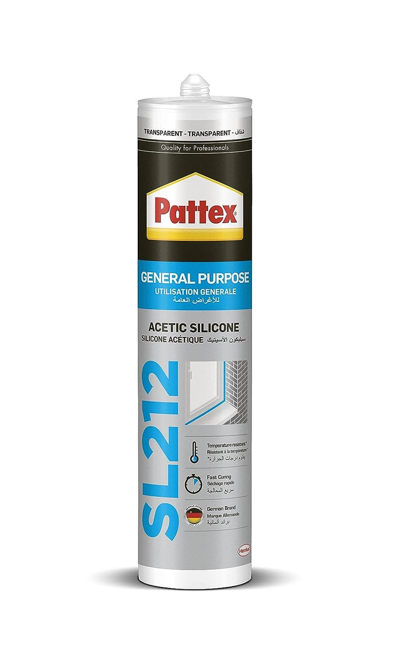 Pattex Acetic Transparent Silicone Sealant, SL1212, 280 ml