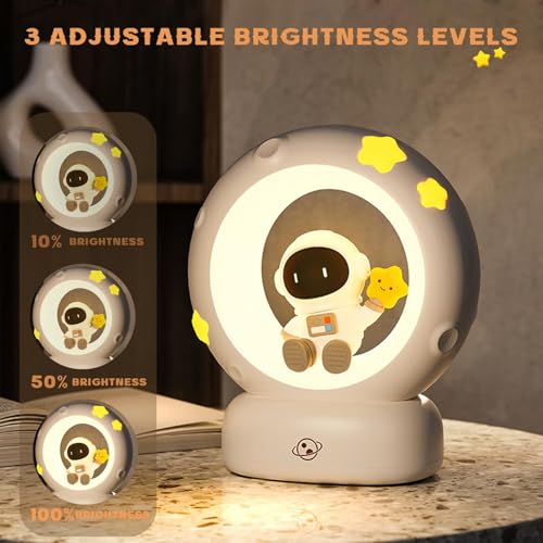 NALACAL Astronaut LED Bedside Night Light for Kids, USB Rechargeable Touch Lamp with 3-Levels Dimmable Brightness, Ideal Bedroom Decor and Gift for Birthdays, and More (White)
