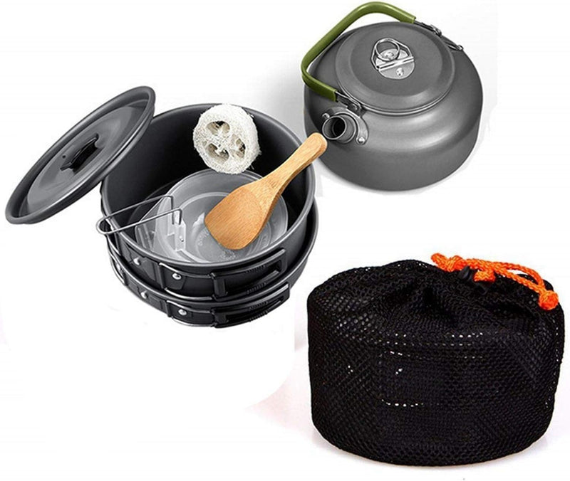 LIMOS 9-Piece Camping Cookware Set - Portable Lightweight Nonstick Aluminum Cooking Kit with Saucepan, Frying Pan, Kettle, Bowls & Utensils - Outdoor Camping Cooking Gear with Carry Bag