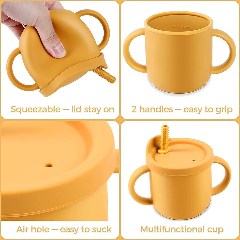 Silicone Sippy Cups for Baby, KASTWAVE Toddlers Sippy Cup & Snack Container 2-in-1, Spill Proof Baby Straw Cup for Baby 6 Months+ with 2 Handles 9 OZ