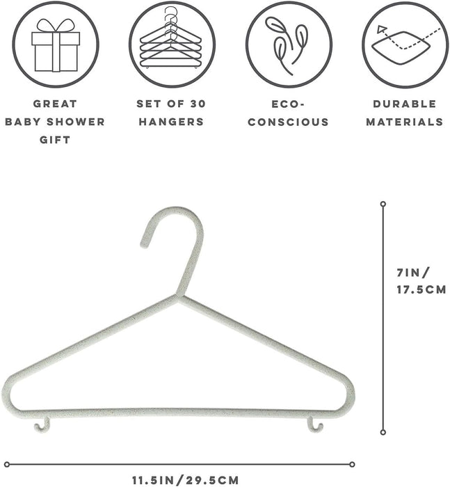 3 Sprouts Baby Wheat Straw Plastic Clothes Hangers - Pack of 30 - Speckled Gray
