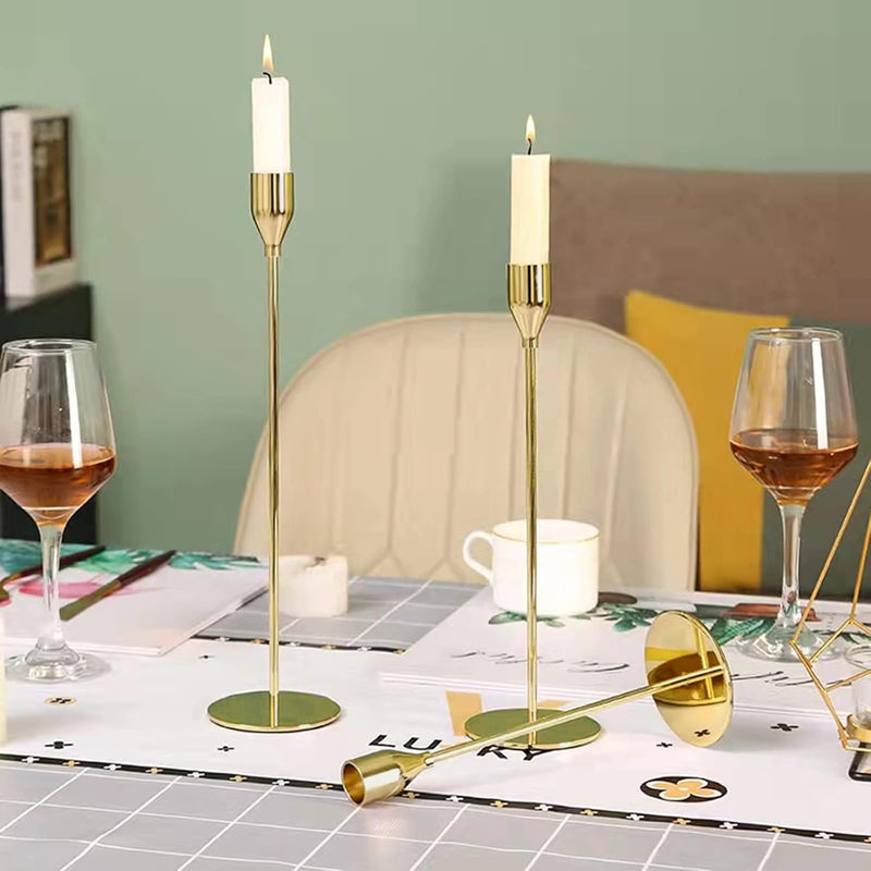 6PCS French Honey Gold Candle Holders,Set of 6 Tall Taper Candlestick fit for 3/4" Thick Pillar Candle&Led Modern Metal Candle Stands Decorative Table Centerpieces for Dinning Party Church,Decorative