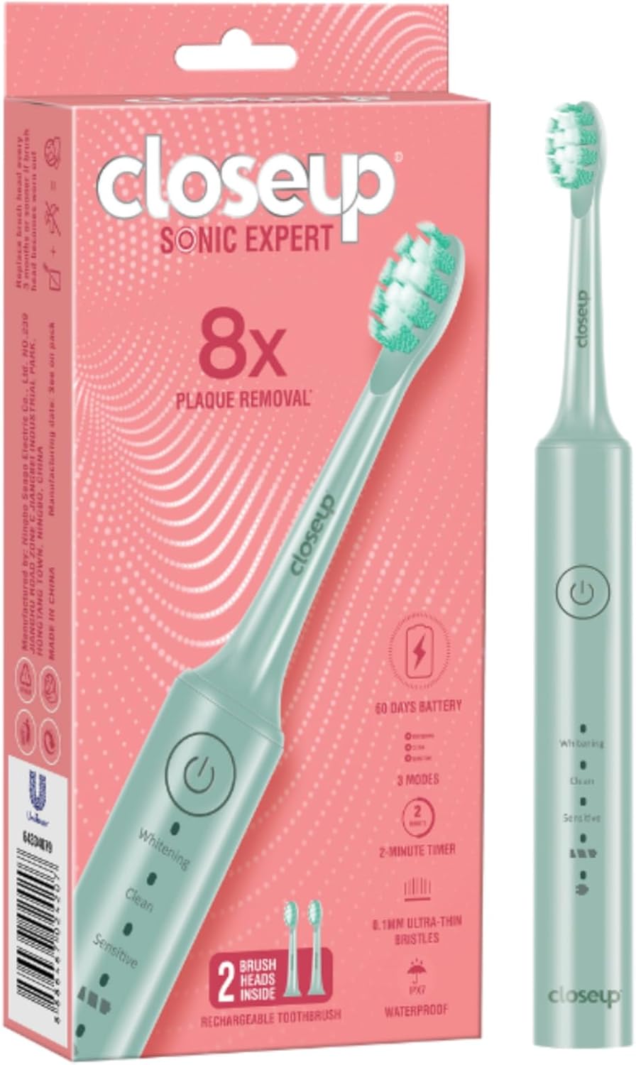 closeup Sonic Expert Green Rechargeable Toothbrush, Waterproof, with 8x Plaque Removal Power, Whitens and Cleans, Suitable for Sensitive Teeth, 1pack – image 1