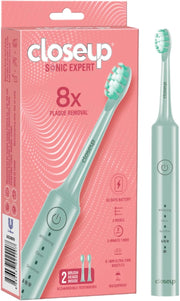 closeup Sonic Expert Green Rechargeable Toothbrush, Waterproof, with 8x Plaque Removal Power, Whitens and Cleans, Suitable for Sensitive Teeth, 1pack