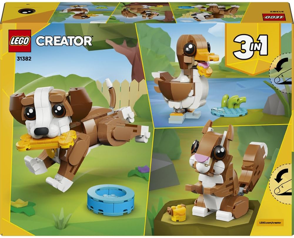 Creator 3in1 Cute Animals: Playful Puppy Dog 31382 Puppy to Squirrel to Duck, Pet Animal Figure, Building Toy, Gift for 8+ Year Old Boys & Girls, 336 Pieces – image 11