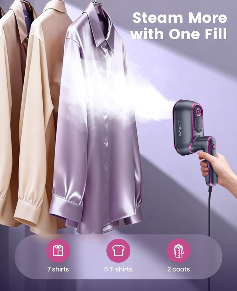Jack Rose Travel Steamer for Clothes 1200w,Steam Iron,Portable Handheld Travel Size Steamer iron,8S Fast Heat-Up,Large Ceramic Heat Panel(Purple-Gray)