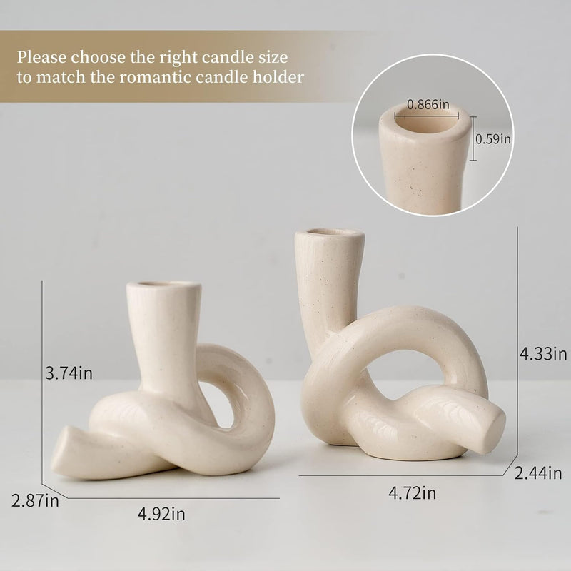 DERANQIIUA Christmas Candle Holder, 2 Pcs Pretty Ceramic Candle Holder, Modern Abstract Art Candlestick Holder Set, Table Centerpiece Taper Candle Holders Decorations Home Decor (White)