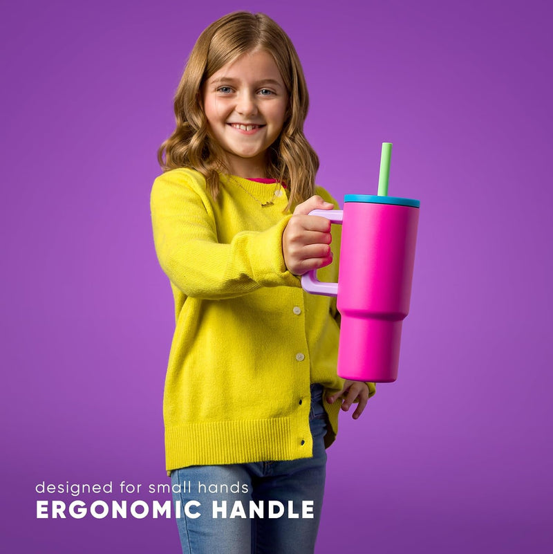 Simple Modern Kids 24 oz Tumbler with Handle and Silicone Straw Lid | Spill Proof and Leak Resistant | Reusable Stainless Steel Bottle | Gift for Kids Boys Girls | Trek Collection | Asteroid