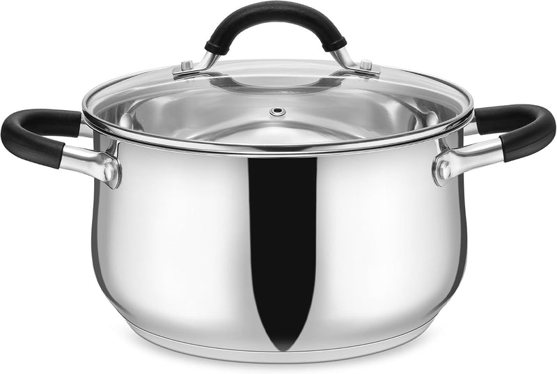 E-far Stainless Steel Stock Pot, 8 Quart Large Cooking Pot with Glass Lid - 4.7 Litres