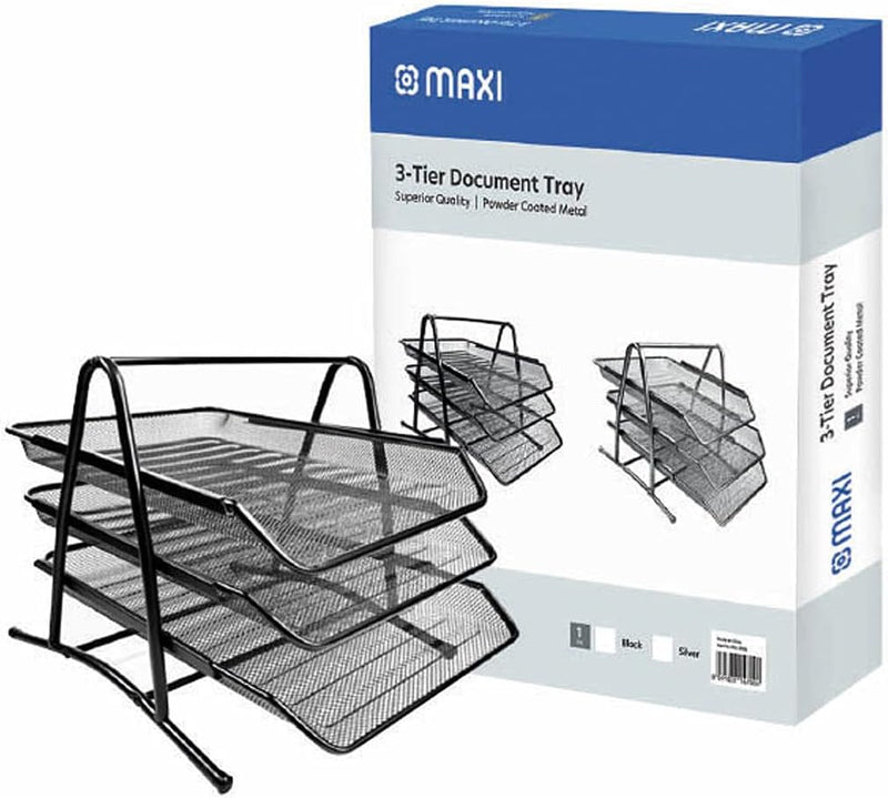 Maxi Mesh Document Tray Black,Metal A4 Paper Office Tray, Letter Organizer Holder Desktop Accessories3 Tires, 3Trbl - 3Tires