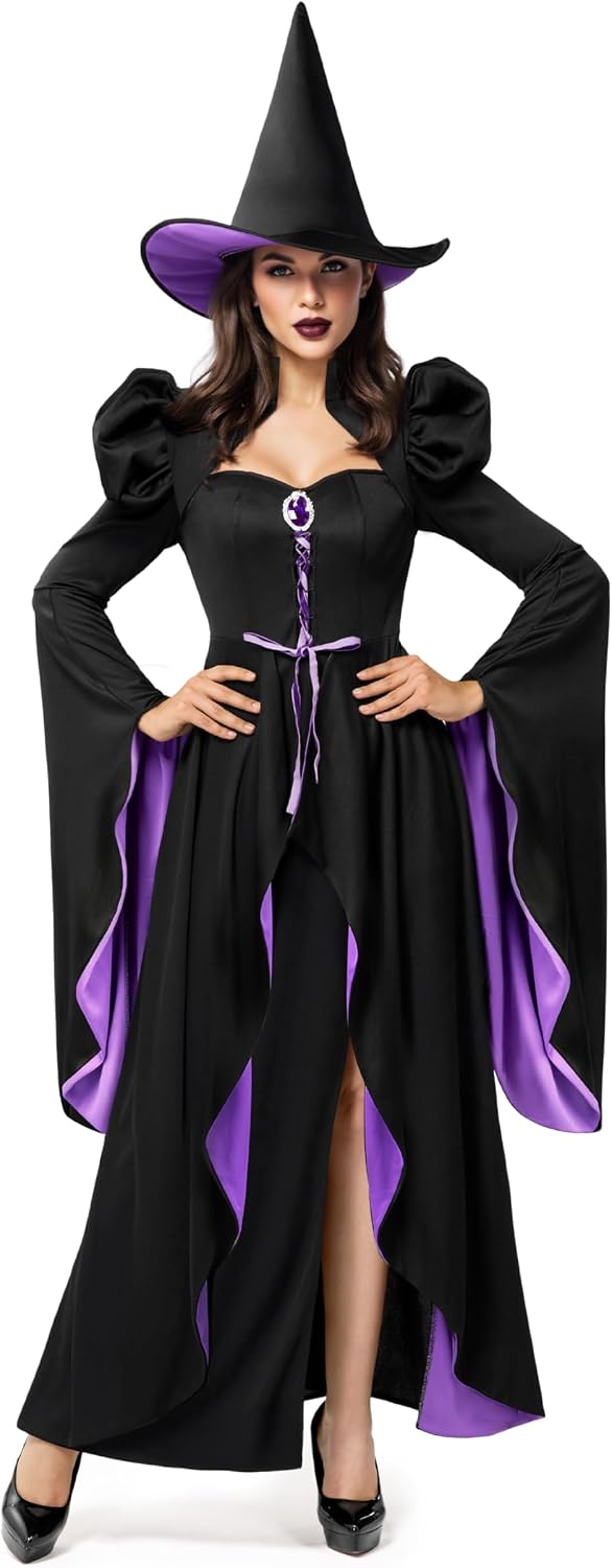 Spooktacular Creations Classic Witch Womens Halloween Costumes 2026, Costume with Witch Dress Hat Accessory for Cosplay