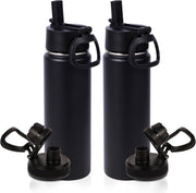 20oz Kids Insulated Stainless Steel Water Bottle with Straw Lid,Wide Mouth Double Wall Vacuum Cups with Handle,Reusable Laser Engraving Metal Bottles,Travel Flask Keep Cold(Purple Blue,1) - 2 Black