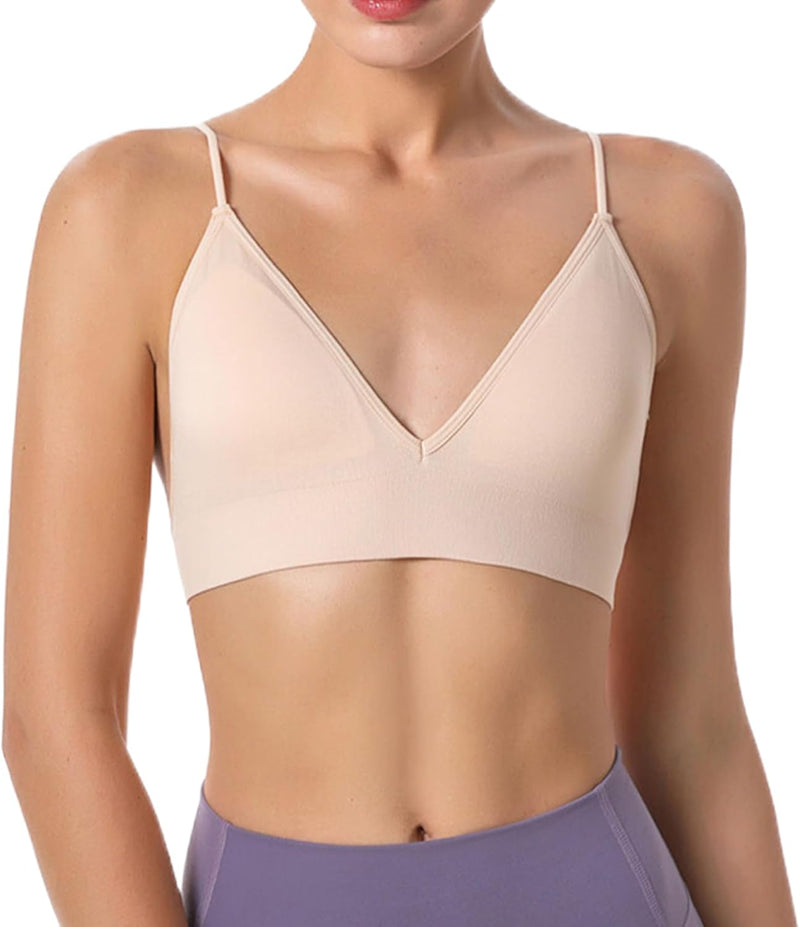 Dress Cici Women'S V Neck Triangle Strappy Sport Bra With Strappy Shoulder Strap