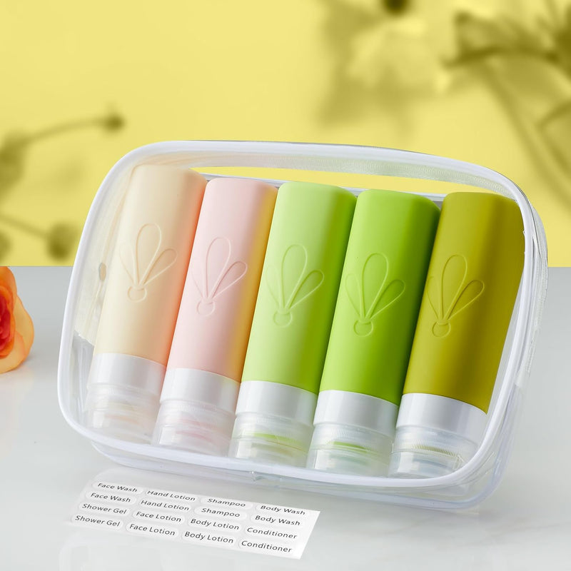 INSFIT Travel Bottles for Toiletries, TSA Approved 90ml Travel Size Containers, BPA Free Leak Proof Squeezable Silicone Tubes for Shampoo Conditioner Lotion Soap with Labels